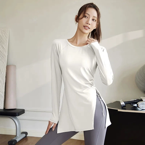 Длинная быстросохнущая одежда для йоги для тренировок для спортзала, дышащий спортивный лонгслив, средней длины, для бега, впитывает пот и запах