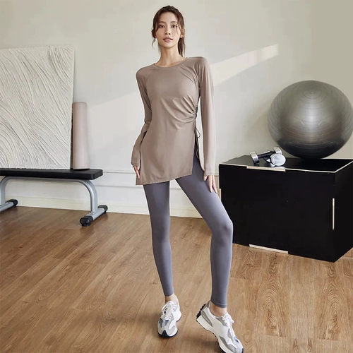 Длинная быстросохнущая одежда для йоги для тренировок для спортзала, дышащий спортивный лонгслив, средней длины, для бега, впитывает пот и запах