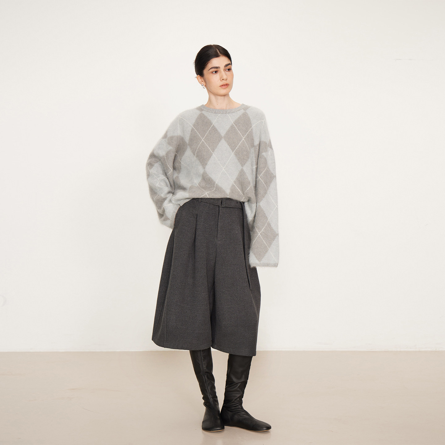 NANCYLILI冬季新品灰色气球仿毛呢七分裤加厚简约宽松阔腿裤女,淘宝优惠券,粉丝福利购,淘宝优惠卷