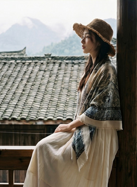 民族风腰果花丝巾大方巾女春夏季出游云南拍照围巾披肩空调房外搭