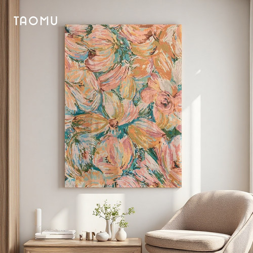 TaoMu复古油画风客厅沙发背景墙手工diy挂毯装饰画挂画玄关落地画 - 图3