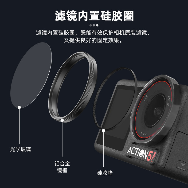 适用大疆Action4/5Pro滤镜套装运动相机ND减光镜UV保护镜头配件,淘宝优惠券,粉丝福利购,淘宝优惠卷