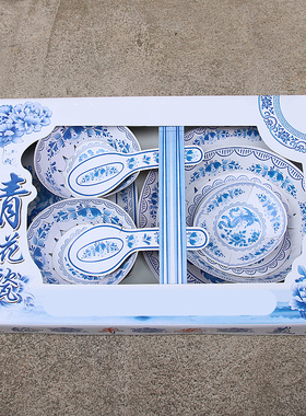 包邮纸扎餐具用品青花瓷纸糊立体纸艺 勺子碗筷盘子厨房用品节日