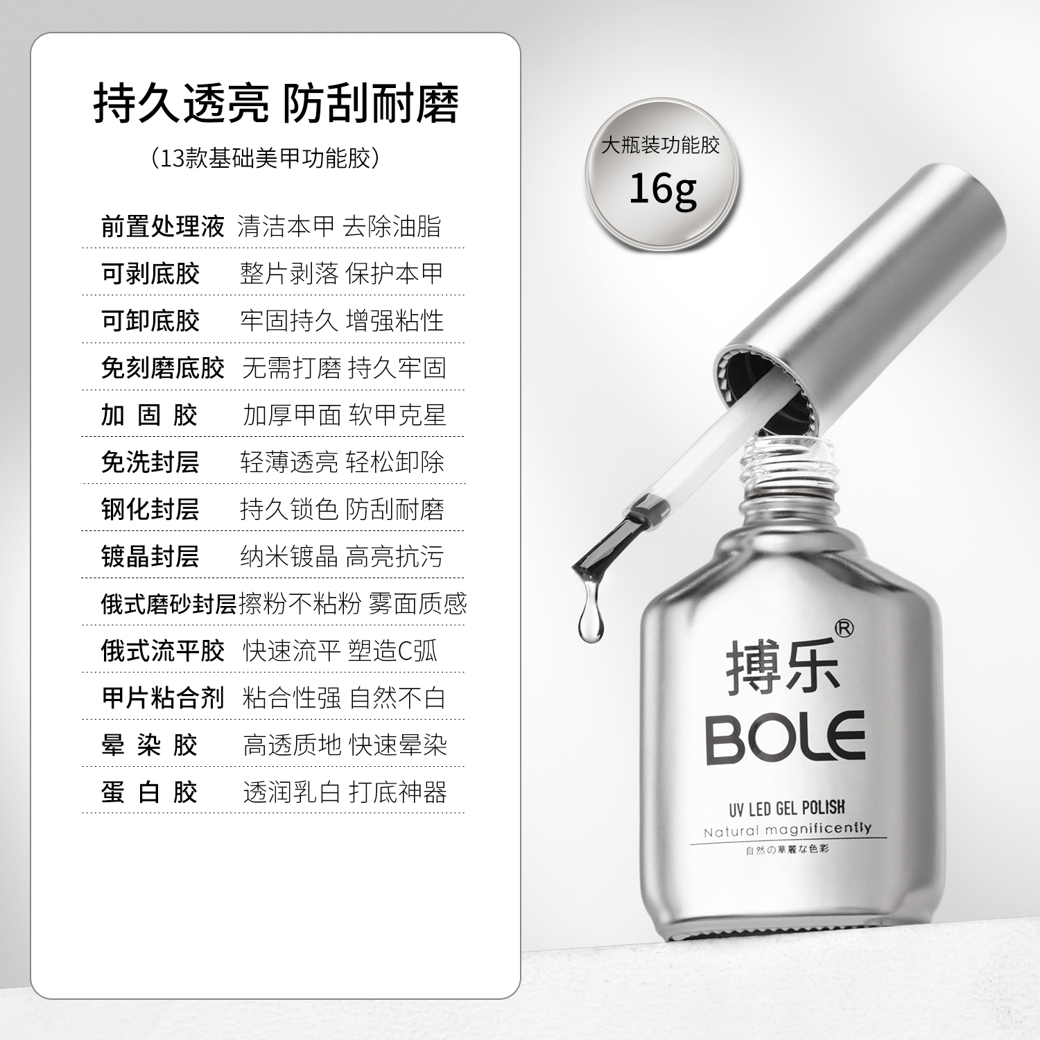 BOLE搏乐底胶封层套装美甲专用钢化功能加固晕染甲油胶磨砂指甲胶 - 图3