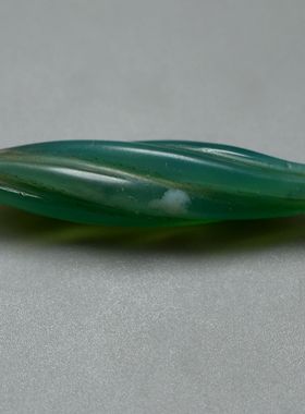 中古千年绿玉髓宋元玛瑙管转绳纹
