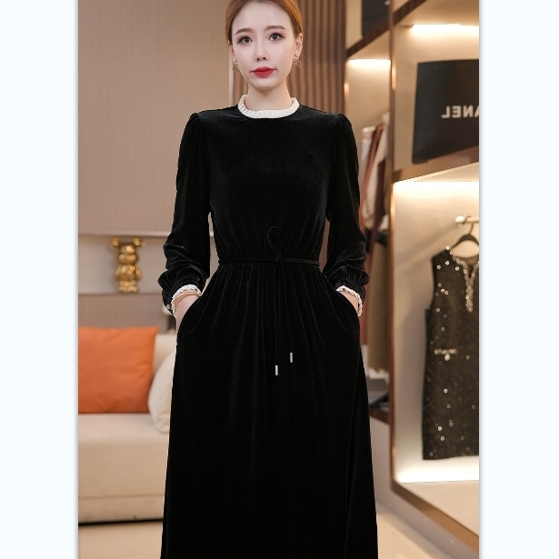 法式复古轻奢优雅时尚气质女装秋季新款宽松显瘦休闲打底连衣裙潮 - 图1