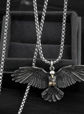 猎鹰项链雄鹰展翅新款饰品挂坠潮流嘻哈蹦迪男女复古钛钢