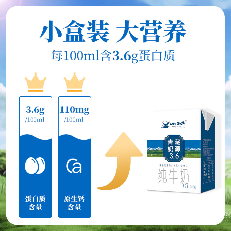 下拉领补贴券 青海小西牛3.6g蛋白盒装全脂早餐纯牛奶 200ml*16盒 轻奢牛奶实拍商品图