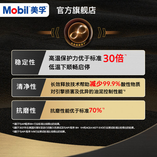 官方正品Mobil美孚1号金美孚 0W-40 1L  SP全合成汽车发动机油 - 图0