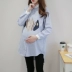 Áo bà bầu mùa thu 2019 áo sơ mi bà bầu mang áo sơ mi mùa xuân và mùa thu Hàn Quốc phiên bản áo sơ mi size lớn hot mẹ sọc - Áo thai sản