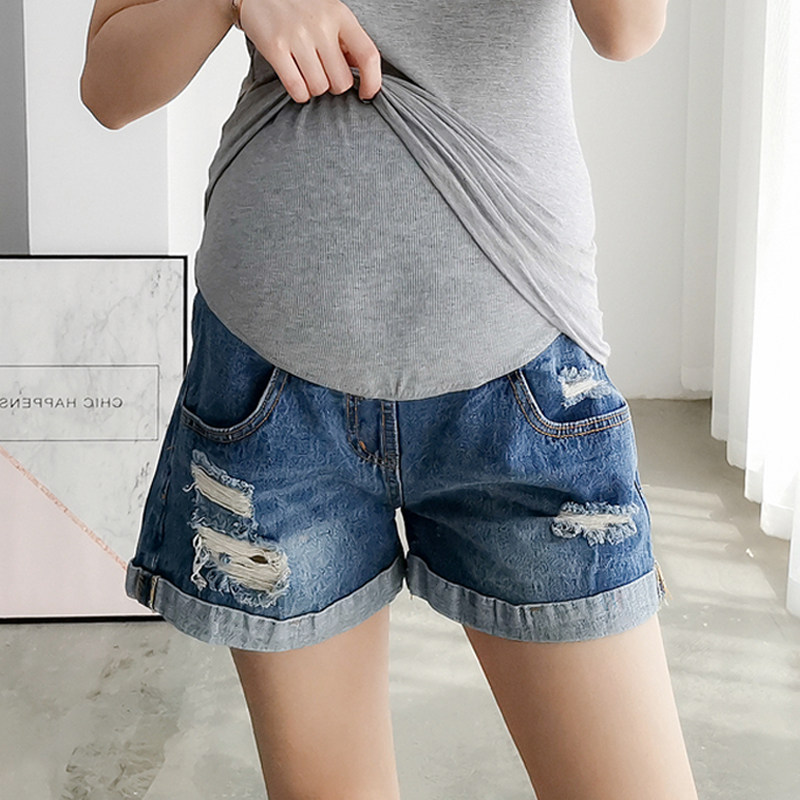 外穿翻遍破洞孕妇牛仔短裤打底裤 量亮母婴孕妇直筒裤