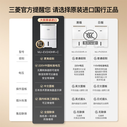 三菱除湿机家用日本原装进口EV240抽湿机器变频压缩机EV230升级款