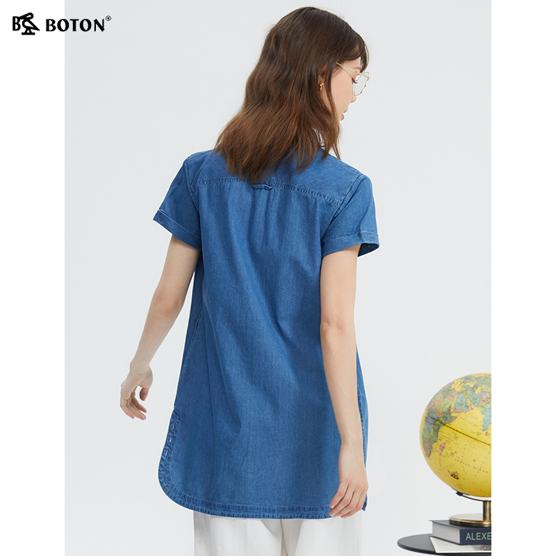 波顿2025夏季新薄款高端女士牛仔短袖衬衫美式休闲大码纯棉上衣 - 图3