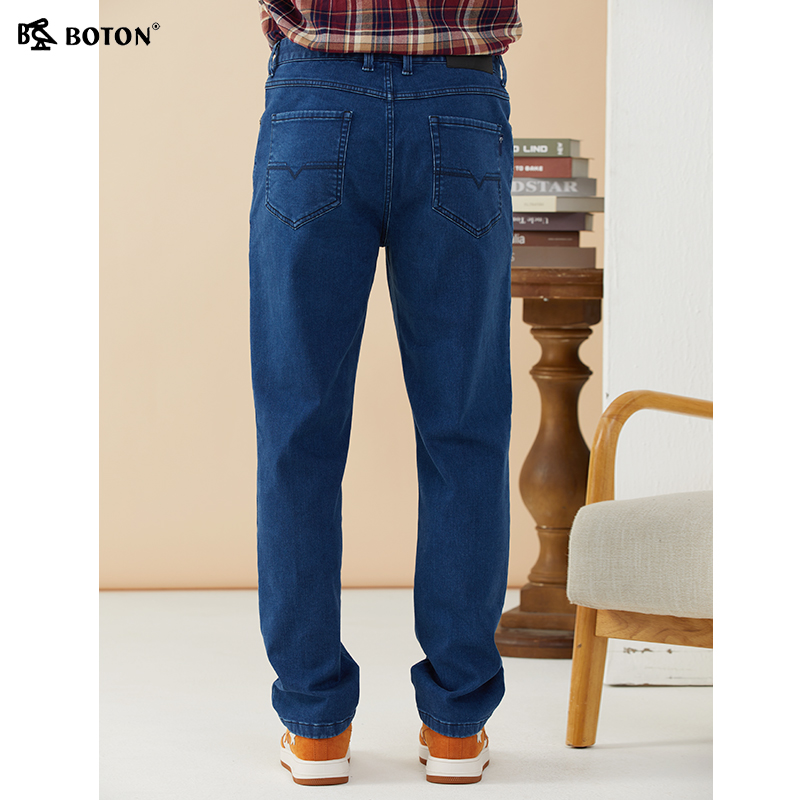 波顿2025秋冬季牛仔裤新款高端加厚深蓝色直筒百搭高端长裤子 - 图3