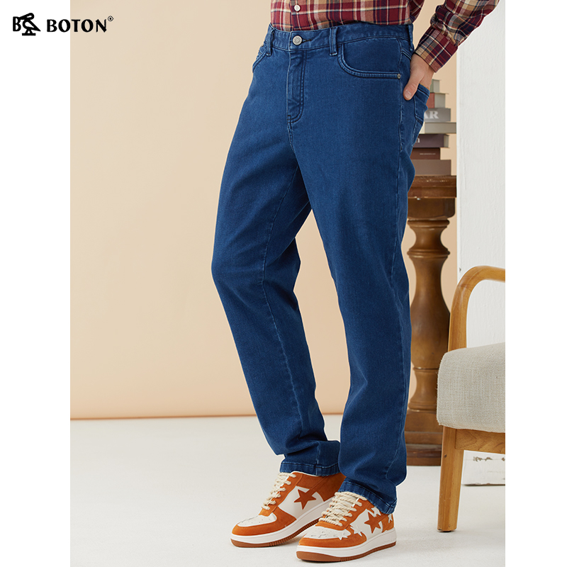波顿2025秋冬季牛仔裤新款高端加厚深蓝色直筒百搭高端长裤子 - 图1
