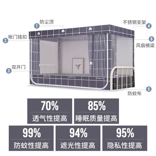 蚊帐学生宿舍寝室一体式防尘顶1米遮光布床帘0.9床上下铺支架1.2m - 图2
