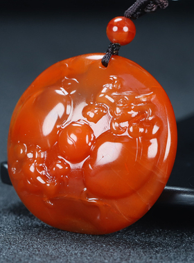 天然凉山南红玛瑙柿子红扭转乾坤南红玉生肖牛原石吊坠男女款20号