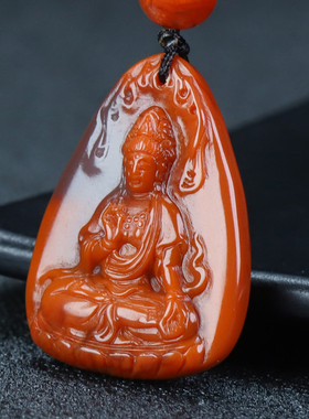 【原矿】正品天然四川凉山南红玛瑙柿子红吊坠观音挂件原石矿36号
