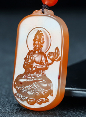 正品天然凉山南红玛瑙原石吊坠大势至菩萨生肖马守护神男女款94号