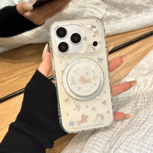 可爱油画彩色星星音符腊肠狗磁吸支架适用于iphone17promax苹果14手机壳15新款16pro女13双层17pm硅胶防摔套 - 图0