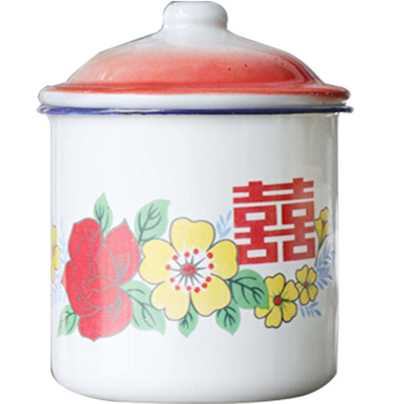 铁洋瓷茶缸子怀旧经典红双喜老式瓷缸超大带盖复古尹正同款耐高温_虎窝淘