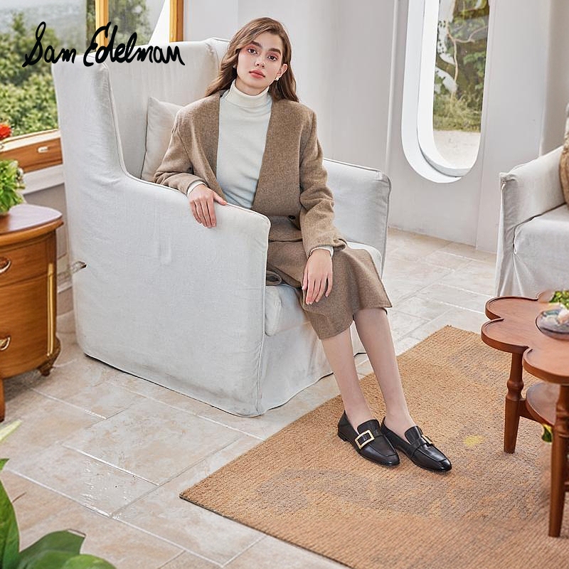 SAM EDELMAN2024秋冬时尚金属扣踩跟乐福鞋平底牛皮单鞋女RIVERA