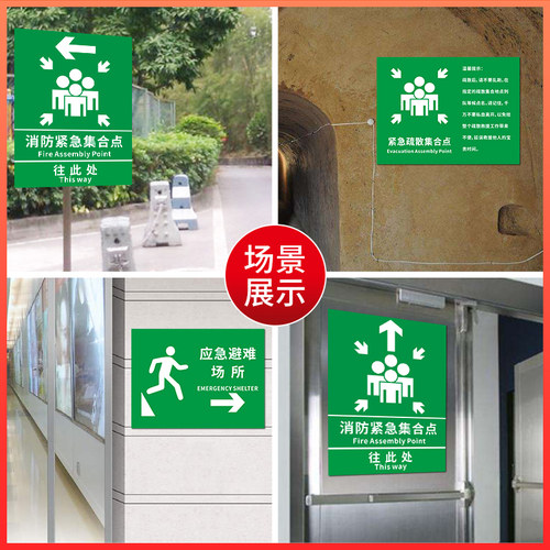 紧急疏散集合点标识应急避难场所间指示牌避险安全逃生标志提示墙贴纸消防标示标牌警急撤离警告标贴线路告示 - 图3