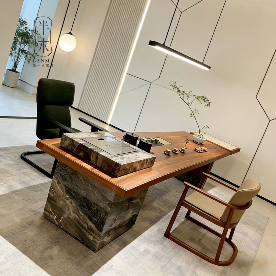 高端茶室岩板岛台实木茶台轻奢大板办公室泡茶桌会客茶桌带洗手台,淘宝优惠券,粉丝福利购,淘宝优惠卷