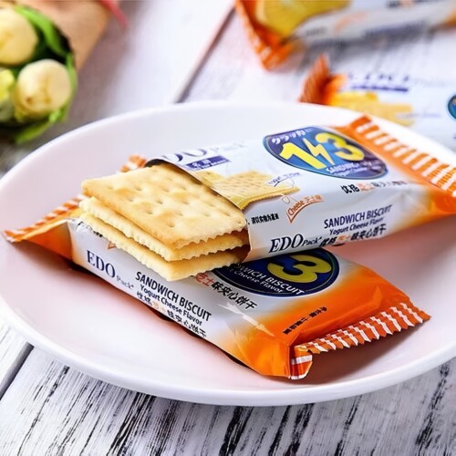 香港EDO Pack3+2s夹心饼干金桔柠檬香蕉牛奶味宿舍零食独立包装 - 图2