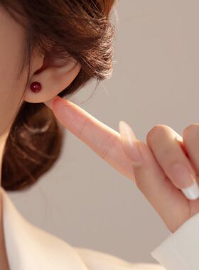 高含量天然原矿保真朱砂耳钉纯银