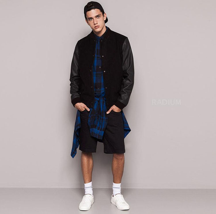 RADIUM春秋男士羊毛男装呢料加厚PU黑色修身夹克衫棒球服机车外套 - 图0