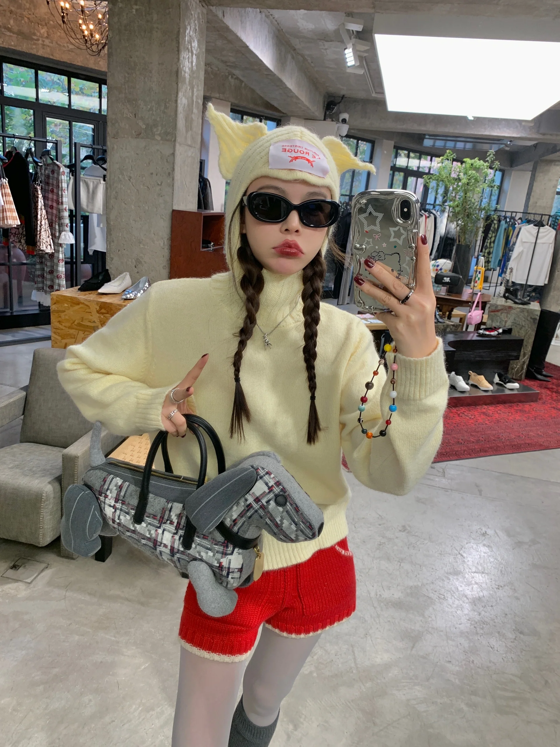 cici酱原创自制周美美新年圣诞红色针织短裤甜美可爱百搭显瘦ins,淘宝优惠券,粉丝福利购,淘宝优惠卷