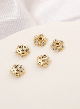 14K包金镀金保色古法沙金镶锆石花托diy手工串珠手链项链隔珠隔片