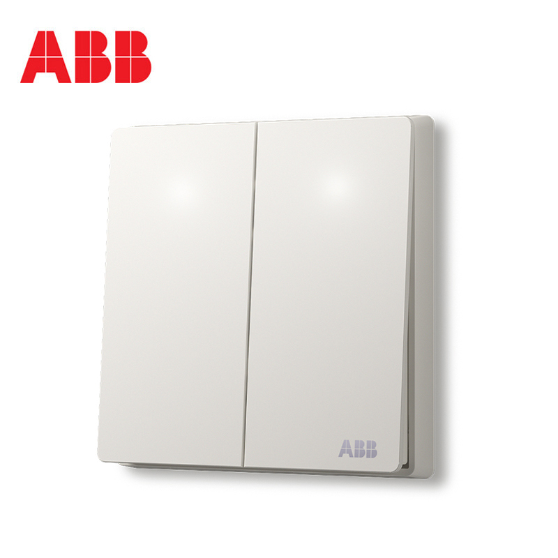 ABB开关插座轩致白无框86型带LED灯平面二位双控开关家用墙壁面板