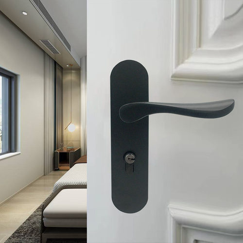 锁具室内家用静音锁黑色美式分体磁吸锁手柄门把手门拉手锁芯门锁 - 图1