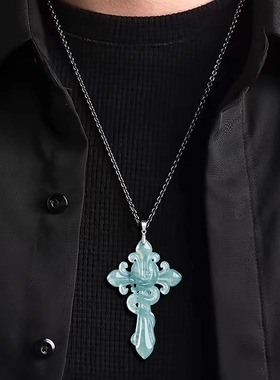 全新拍卖捡漏原创天然A货翡翠蛇年吊坠十字蛇S925银冰种玉石嘻哈