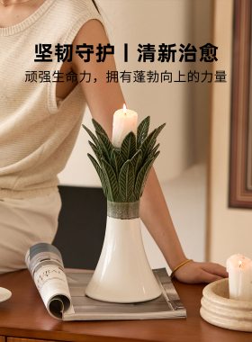 迷屿棕榈树陶瓷烛台立体浮雕树叶摆件客厅玄关桌面装饰乔迁礼物