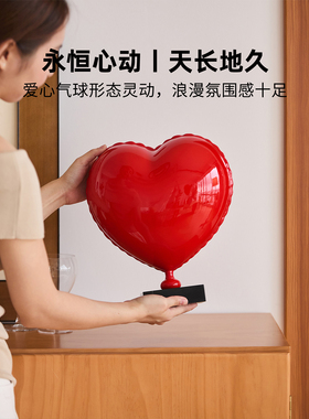 迷屿 现代艺术心形气球摆件黑色大理石底座轻奢家居软装展示摆件