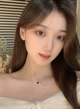 925银女轻奢小众黑色爱心项链