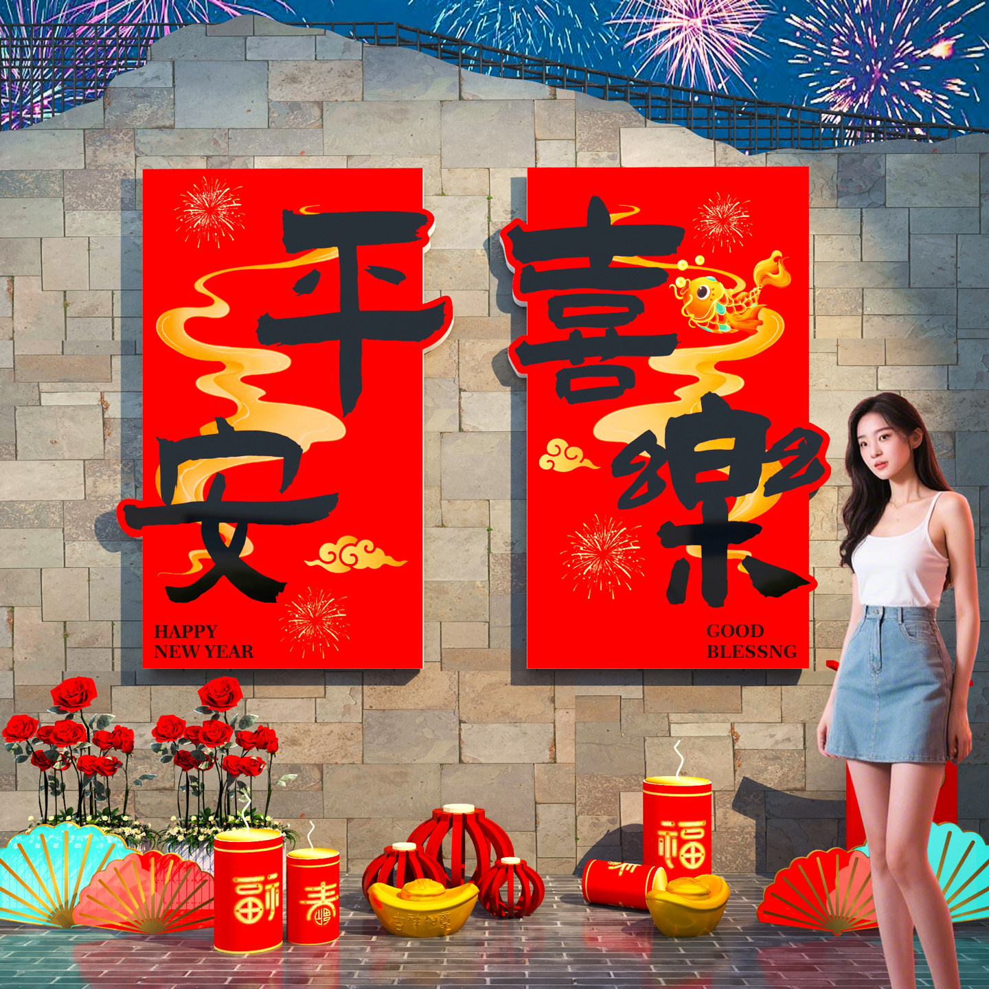 2026马新年打卡背景春节元旦墙壁面装饰品网红拍照区氛围布置贴纸,淘宝优惠券,粉丝福利购,淘宝优惠卷