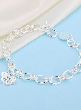 S990纯银麻花手链韩版花丝算盘桃心福袋手链足银休闲手饰送女友