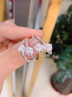 990纯银玫瑰花戒指女生款小众设计轻奢指环2025新款爆款指环尾戒