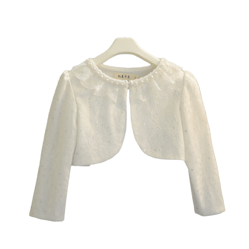 女童长袖短款披肩女孩子蕾丝花边礼服外搭坎肩公主白色披风小外套,淘宝优惠券,粉丝福利购,淘宝优惠卷