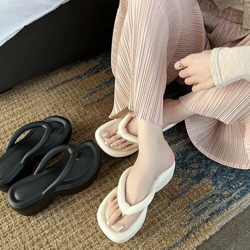 赵露思同款人字拖厚底增高踩屎感沙滩凉鞋外穿小个子时尚拖鞋女夏 - 图1
