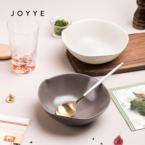 JOYYE卓艺陶瓷北欧风手捏创意饭碗大沙拉碗简约家用小吃碗泡面碗 - 图1