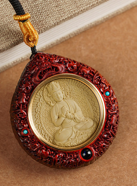 黄杨木雕十二生肖大日如来紫檀本命佛吊坠挂绳高档礼物随身佛项链