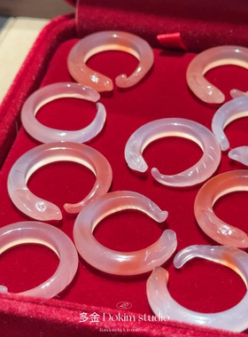 青丘小狐狸天然玛瑙戒圈玉石戒指百搭粉嫩显白新中式珠宝高级送礼