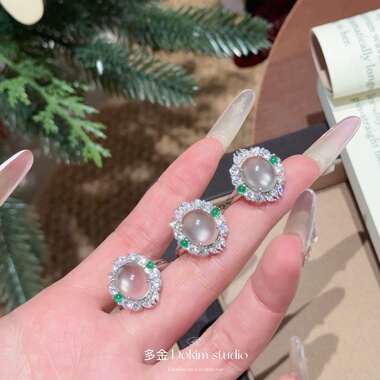 「月光女神」s925纯银天然水沫玉冰透满钻戒指开口贵气新中式首饰