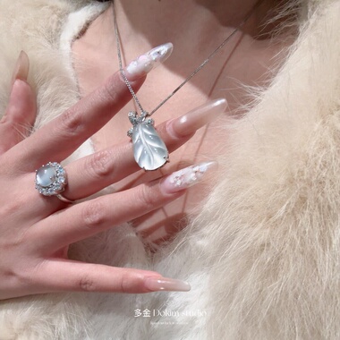 “金枝玉叶” S925银天然水沫玉大叶子吊坠项链高冰透显贵首饰