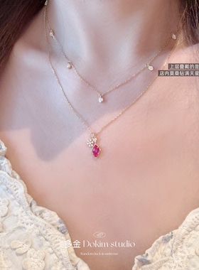 红运灼灼 S925银镀特调14k金超显白项链莫桑钻雪花日系珠宝锁骨链